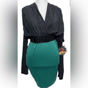 Apple Bottoms Dress Womens Large Plunging Neckline Bodycon Y2K Style Bling Sexy